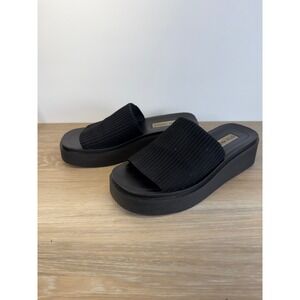 Steve Madden Platform Sandals Knit Slip On Black Vintage Y2K Retro Chunky 6.5
